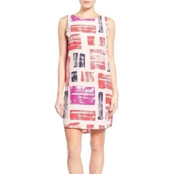 Halogen Lightweight Pink & Red Color Block Sleeveless Shift Dress Size Medium P - Picture 7 of 7